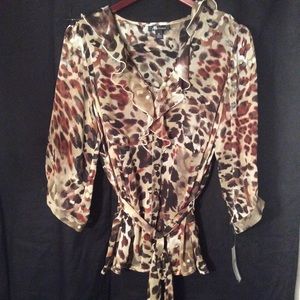 AB Studio animal print button down blouse